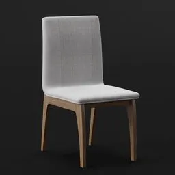 Modern 3D-rendered dining chair with a wooden frame and upholstered seat designed for Blender visualization.