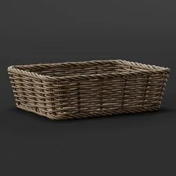 Realistic 3D-rendered wicker basket model for Blender, high detail, perfect for interior design visualizations.