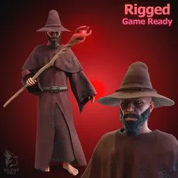 Dark Fantasy Wizard Rigged Animated
