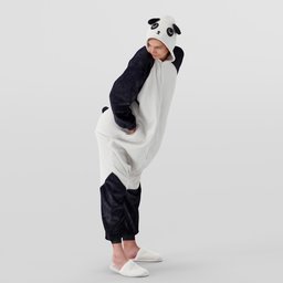 In a panda costume