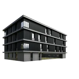 Detailed 3D modular apartment building model with wet shader options, compatible with Blender 3.1, perfect for exterior scene composition.