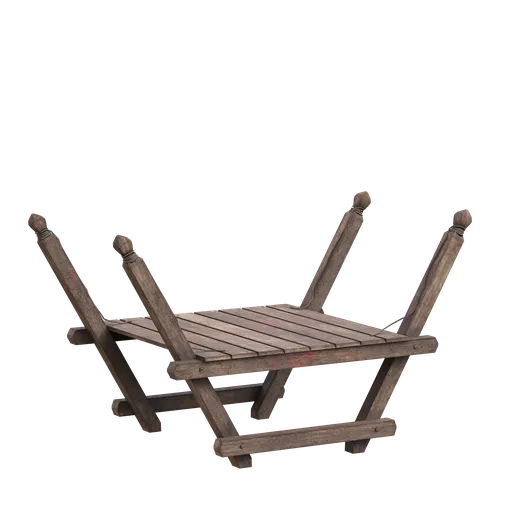 Detailed 3D rendering of a wooden torturerack for Blender with realistic textures and historical design.