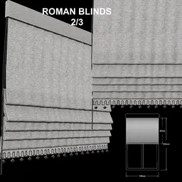 Detailed 3D model of Roman blinds with texture folds, designed in Blender 3.6, optimized for cycles renderer.
