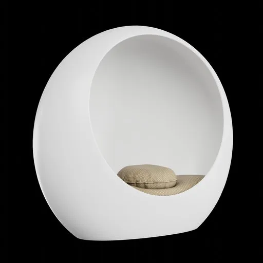 Egg-shaped 3D meditation pod with ambient interior, compatible with Blender for serene virtual environments.