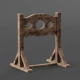 Detailed 3D rendering of an antique wooden pillory, ideal for historical Blender 3D projects.