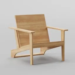 Realistic 3D model of a minimalist wooden lounge chair with armrests, compatible with Blender.