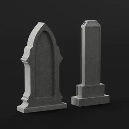 Detailed low-poly 3D tombstone models suitable for game and animation environments, rendered in Blender.