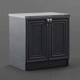 Detailed 3D model of a modern double-door kitchen cabinet, designed for Blender 3D rendering and animation.