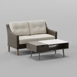 Cozy Rattan Sofa Set with Coffee Table