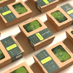 Realistic Blender 3D render of customizable fresh vegetable packaging boxes for product mockups.