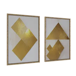 3D modeled golden picture frames with textured details, optimized for Blender renders.