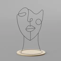Abstract minimalist face 3D model for Blender, featuring elegant line art design on a stand.