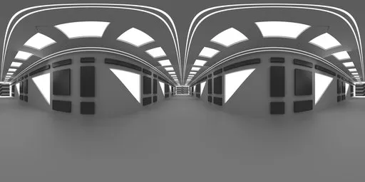 3D rendered corridor HDR for indoor lighting with arches and skylights designed in Blender for motion graphics.