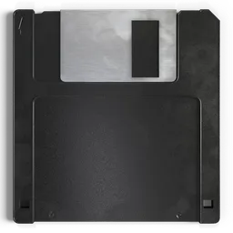 Black low poly 3D model of a 3.5-inch compact floppy disk designed for use in Blender.