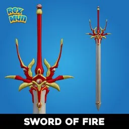Anime-style 3D model of a sci-fi military sword with red and gold details, available for Blender 3D rendering.