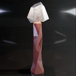 "Paint metal and fabric floor lamp with chrome accents, inspired by classic design and minerals. Created using Blender 3D software. Perfect for modern interiors."