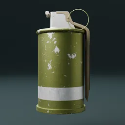 Detailed 3D model of a textured green smoke grenade for Blender, ideal for games and animations.