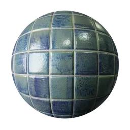 2K glossy aqua blue PBR tile texture with displacement and smears for 3D models in Blender and other 3D apps.