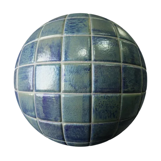 2K glossy aqua blue PBR tile texture with displacement and smears for 3D models in Blender and other 3D apps.