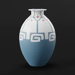 "Blender 3D model of a beautifully designed porcelain vase with ethnic patterns and customizable color and roughness options. Includes displacement map and created by Chen Jiru. Perfect for game development or 3D art projects."