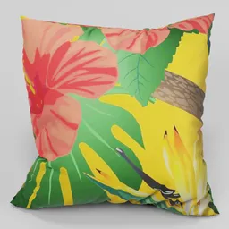 Vibrant Blender 3D model of a floral cushion with eco-friendly fabric and invisible zipper, ideal for interior design visualizations.