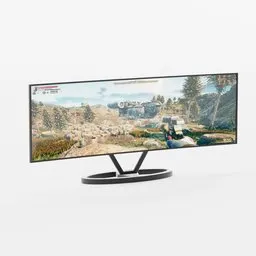 Realistic adjustable curved ultrawide monitor 3D model, ideal for Blender rendering and interior visualization.