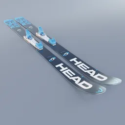 Detailed 3D model of racing skis with bindings, designed in Blender for extreme skiing enthusiasts.
