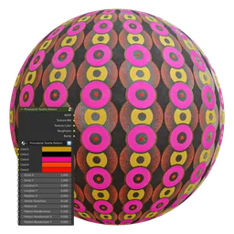 Vibrant PBR fabric material on sphere with customizable procedural pattern for 3D models in Blender.