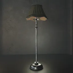Realistic Blender 3D model of a floor lamp with a metal stand and cloth shade for virtual staging.