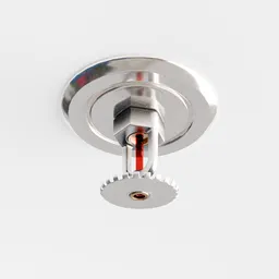 Detailed 3D render of a ceiling-mounted fire sprinkler, compatible with Blender for architectural modeling.