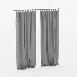 "Fabric Linen Creased SimpleCurtain in Blender 3D - A realistic 3D model of a pair of curtains hanging on a rod. Perfect for adding a touch of elegance to ancient room scenes. Designed for installation view, this high-quality cinema model features detailed scenery and a minimalist photorealistic style."