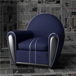 Luxurious 3D royal blue and silver sofa model with plush upholstery and ornate details, ideal for Blender 3D projects.
