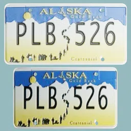 3D model of an Alaska license plate with moderate-resolution texture for vehicle integration in Blender 3D environments.