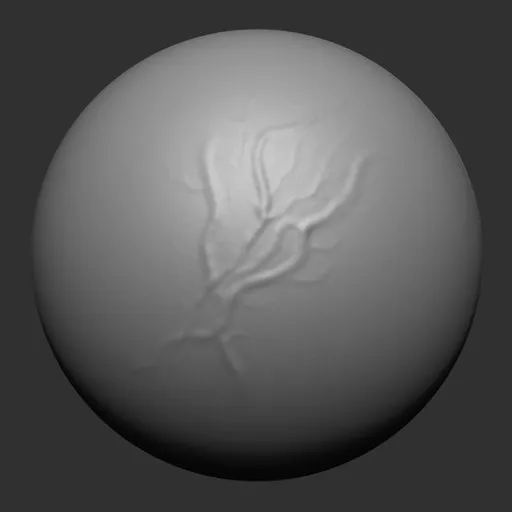 3D modeling vein sculpting brush imprint for detailed human anatomy creation in Blender.