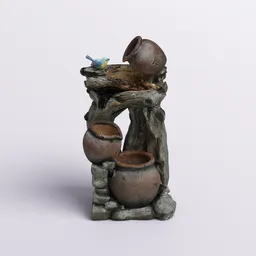 Rustic Clay Pot Fountain with Bird Decor
