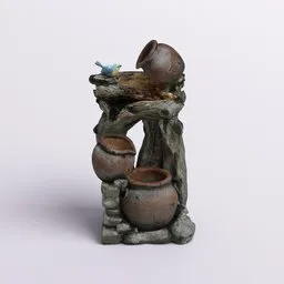Rustic Clay Pot Fountain with Bird Decor
