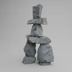 Alt text: "Inukshuk Stone Photoscan 3D model for Blender 3D - Environment Elements category. Pile of rocks stacked on top of each other, taken in British Columbia, Canada."