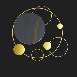 "Highly detailed black and gold mirror with circles in a fractal flame design. Perfect for interior decorating in Blender 3D. Created with BlenderKit in 2019."
