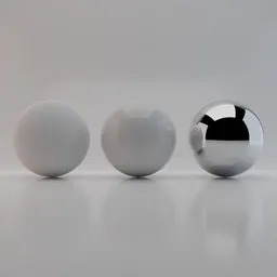 Three 3D rendered spheres with studio lighting, matte to reflective surfaces.