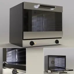 Realistic 3D model of a 60cm oven with openable door, compatible with Blender, perfect for home and business interior rendering.