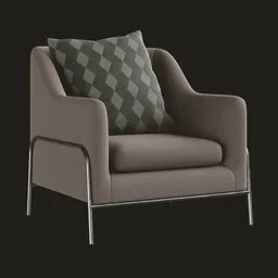 High-quality 3D model of a modern armchair with cushion, designed for Blender, ideal for office visualization.