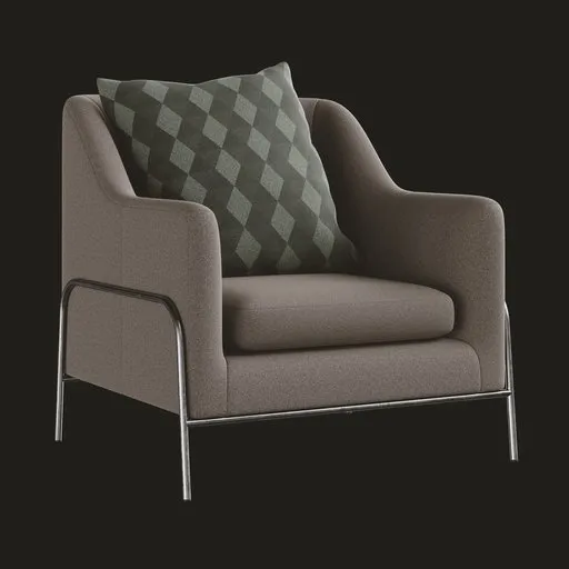 High-quality 3D model of a modern armchair with cushion, designed for Blender, ideal for office visualization.