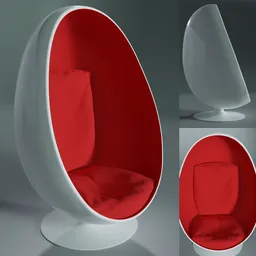 "3D model of an Olivia Egg Chair in Blender 3D with a red cushion and white chair, inspired by avian design and featuring cloth sim pressure on cushions. Reminiscent of the iconic Men In Black chair by Henrik Thor-Larsen with a modern twist."