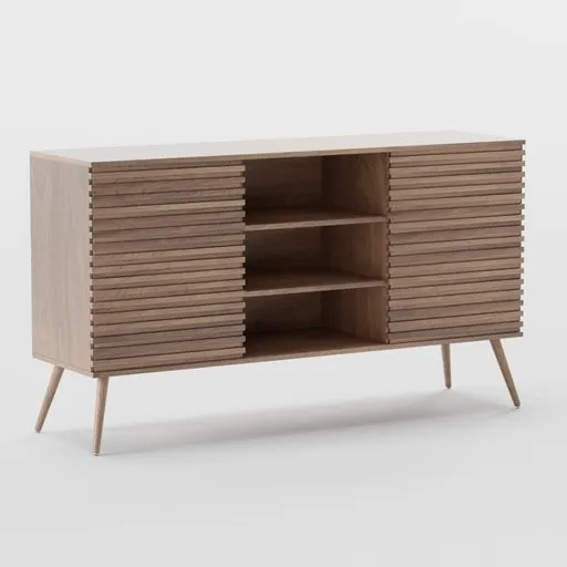 3D-rendered Scandinavian-style walnut commode from MADERE collection, Sweeek, suitable for Blender visualization.
