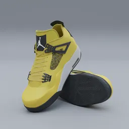 Highly detailed yellow and black 3D sneaker model created with Blender, showcasing intricate textures and realistic design.