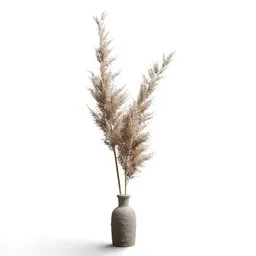 "Geometrically crafted pampas grass bouquet in a vase, rendered in Vue 3D, inspired by renowned artists such as Silvestro Lega and Jenő Gyárfás. Minimalistic yet detailed, perfect for RPG item rendering in Blender 3D."