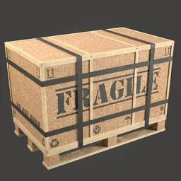 "Lowpoly Chipboard Cargo Box 3D Model - Perfect for Game Assets or Scene Renderings. Realistic Texture and Label Design, Ideal for Industrial Container Scenes."