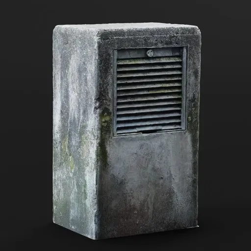 High-detail photoscanned concrete street utility box model on a neutral background, optimized for Blender 3D.
