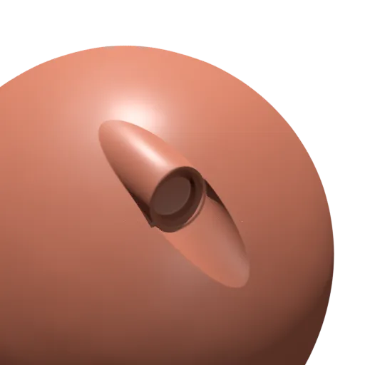 3D sculpting brush for Blender, creating circular connector indentation on model surface.