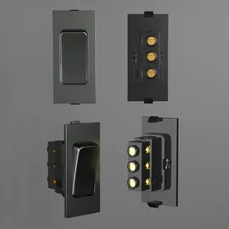 Detailed 3D switchboard model with glitter finish, realistic textures, and integrated switch-button design for modern interiors.